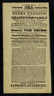 [Leaflet advertising appearances by "The Lilliputian Family" (the Brockstedt family) and General Tom Thumb at Davidge's Royal Surrey Theatre, Kennington Road, London in a ' ballet d'action'].