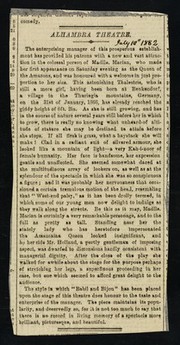 [Newspaper clipping advertising a performance by Marian, the Amazon giantess at the Alhambra Theatre in London in 1882].