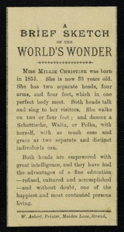 [Small handbill advertising Millie Christine, the Two-Headed Nightingale, and Harvey's Midges (smallest people in the world), appearing at the Piccadilly Hall, London].