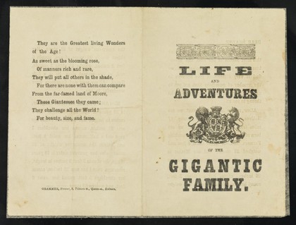 [Folded leaflet about "the life and adventures of the gigantic family" of Queen's County, Ireland. Ann O'Neal is the eldest daughter (also known as Ann O'Neill in other publications). "Gigantic" appears to mean very fat].