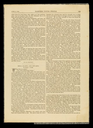 [Article from the 17 June issue of 'Harper's young people' about: Real giants and dwarfs].