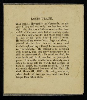 Louis Crane : was born in Hayneville, in Normandy, in the year 1762; and was only two feet four inches high ...