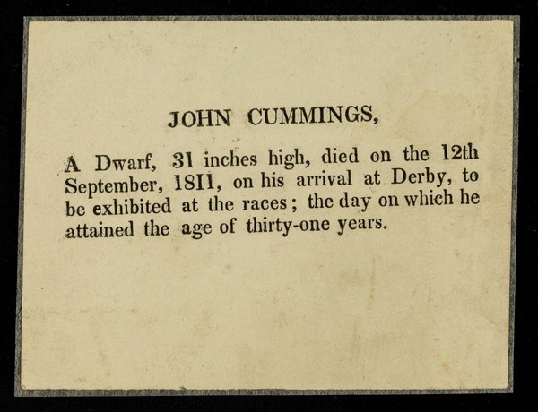 John Cummings : a dwarf, 31 inches high, died on the 12th September, 1811 ...