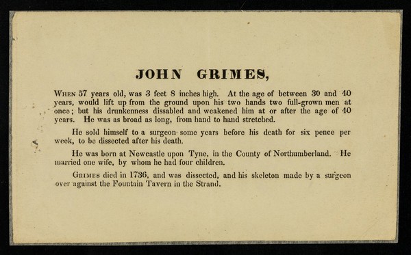 John Grimes : when 57 years old, was 3 feet 8 inches high ...