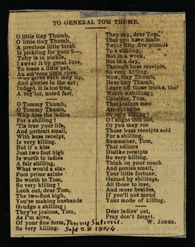 To General Tom Thumb : O little tiny Thumb, o little tiny Thumb, a precious little birch is pickling for your b---.