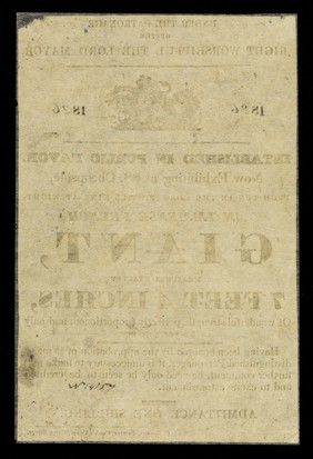 Established in public favor : Now exhibiting at 68, Cheapside, from ten in the morning till nine at night, an immense French giant : measures exactly 7 feet 4 inches ...