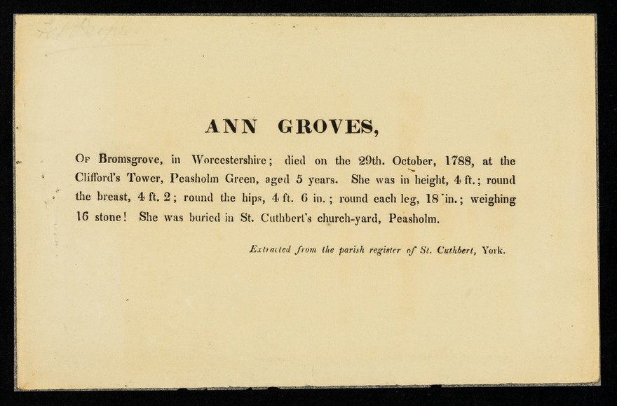 Ann Groves : of Bromsgrove, in Worcestershire.