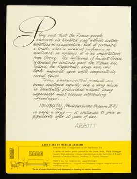 Pliny said that the Roman people survived six hundred years without doctors ... : Nembutal (Pentobarbitone Sodium B.P.).