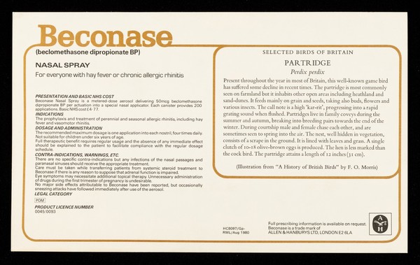 Beconase (beclomethasone dipropionate BP), nasal spray : partridge.