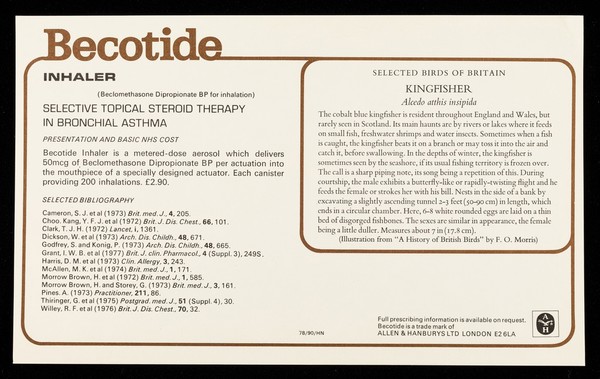 Becotide (beclomethasone dipropionate BP), inhaler and rotacaps : kingfisher.