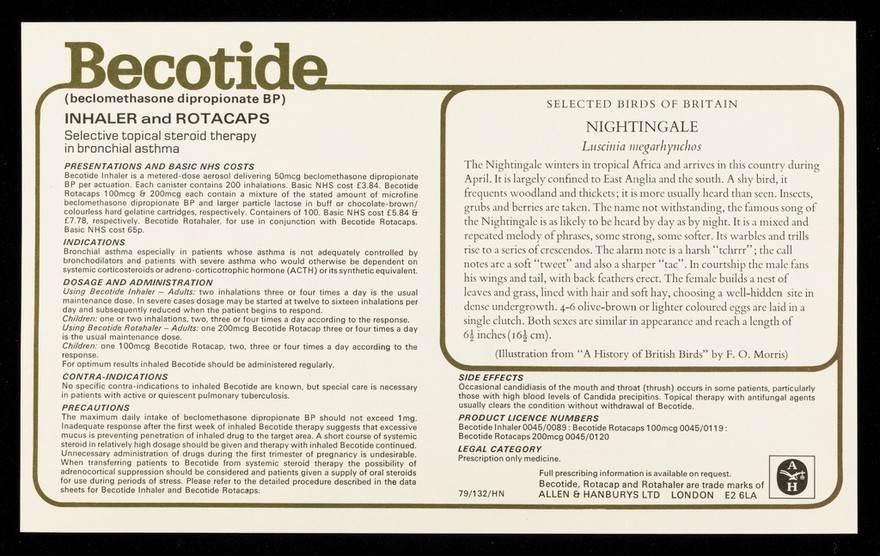 Becotide (beclomethasone dipropionate BP), inhaler and rotacaps : nightingale.