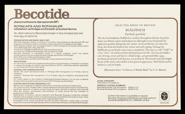 Becotide (beclomethasone dipropionate BP), inhaler and rotacaps : bullfinch.