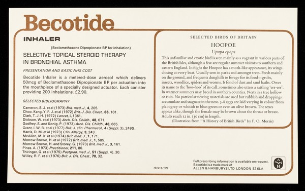 Becotide (beclomethasone dipropionate BP), inhaler and rotacaps : hoopoe.