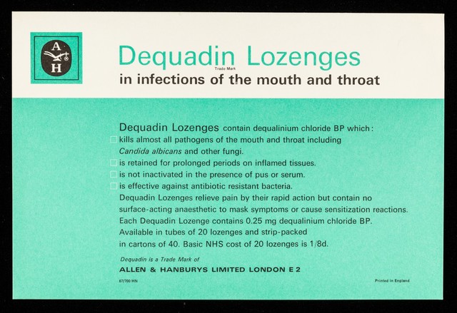 Dequadin lozenges : hawk owl.