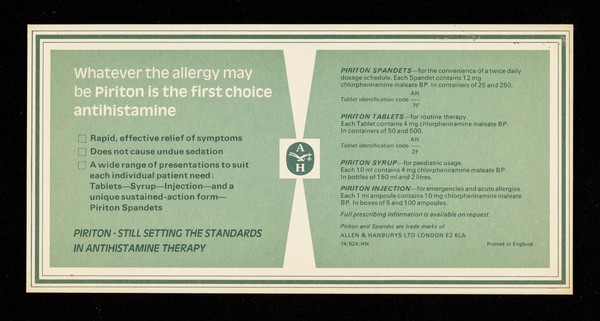 Whatever the allergy may be Piriton is the first choice antihistamine : House of Lords.