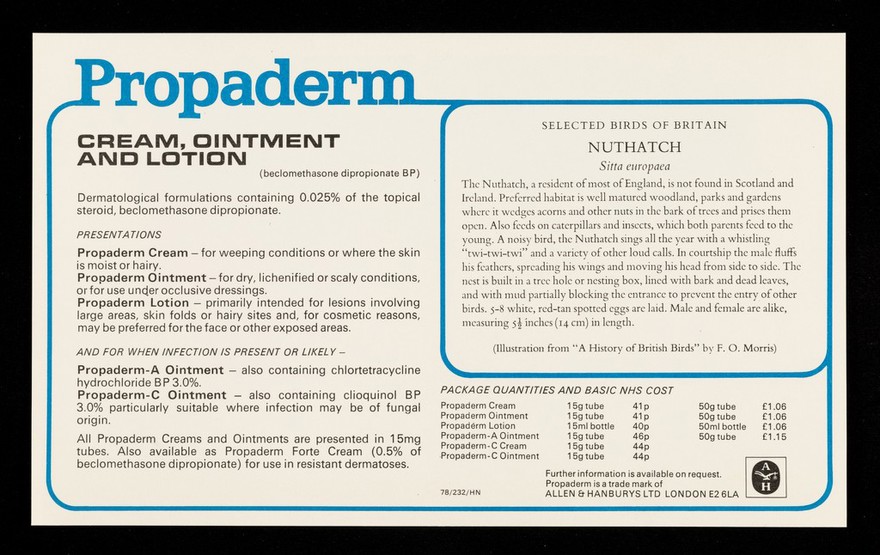 Propaderm cream, ointment and lotion : nuthatch.