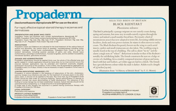 Propaderm cream, ointment and lotion : black redstart.