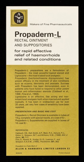 Propaderm-L rectal ointment and suppositories : comma.