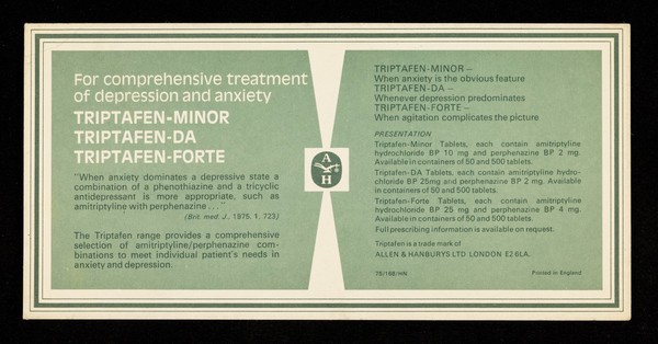 For comprehensive treatment of depression and anxiety Triptafen-Minor Triptafen-DA Triptafen-Forte : Custom House.