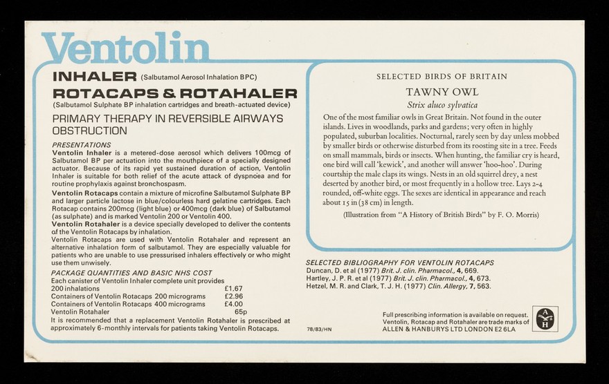 Ventolin inhaler : rotacaps and rotahaler : tawny owl.