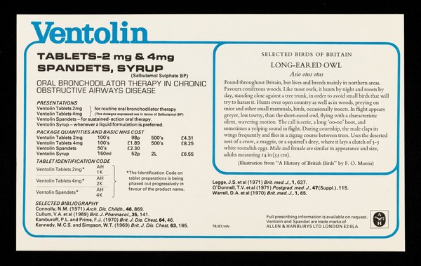 Ventolin tablets-2 mg & 4mg spandets, syrup : long-eared owl.