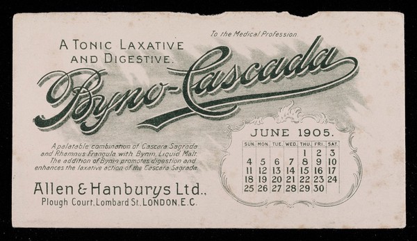 Byno-Cascada : a tonic laxitive and digestive : June 1905.