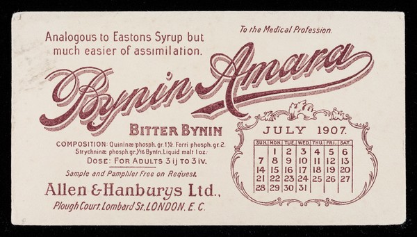 Bynin-Amara : analogous to Easton's Syrup, but much easier of assimilation : July 1907.