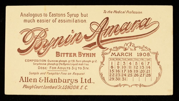 Bynin-Amara : analogous to Eastons Syrup but much easier of assimilation : March 1908.