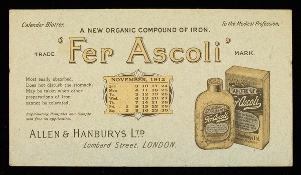 'Fer Ascoli' : a new organic compound of iron : November 1912.