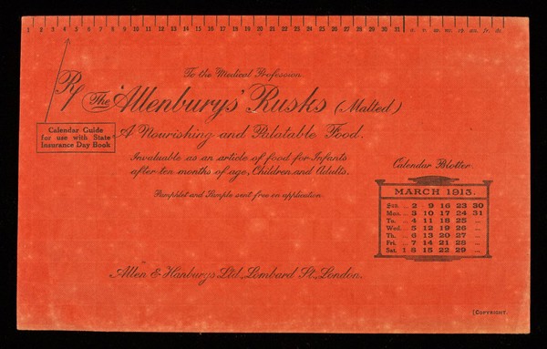 The 'Allenburys' Rusks (malted) : a nourishing and palatable food : March 1913.