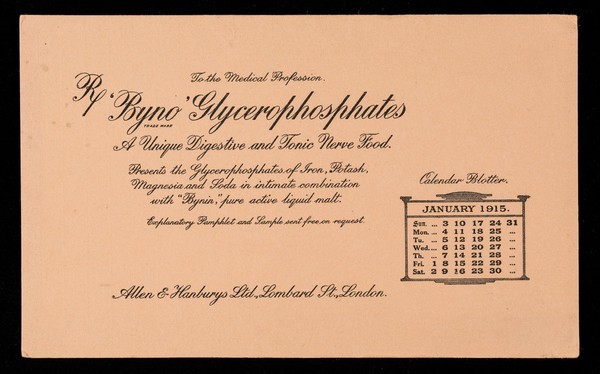 'Byno' Glycerophosphates : a unique digestive and tonic nerve food : January 1915.