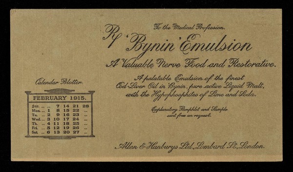 'Bynin' Emulsion : a valuable nerve food and restorative : February 1915.