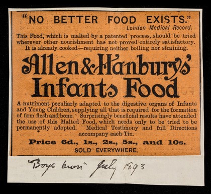 Allen & Hanburys' Infants Food.