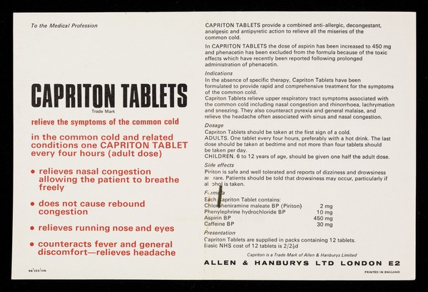 Capriton tablets relieve the symptoms of the common cold : sparrow.