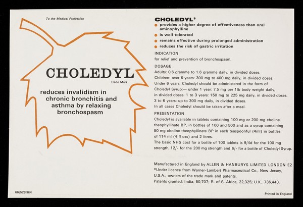 Choledyl reduces invalidism in chronic bronchitis and asthma by relaxing bronchospasm : wigeon.