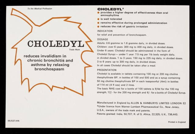 Choledyl reduces invalidism in chronic bronchitis and asthma by relaxing bronchospasm : garganey.
