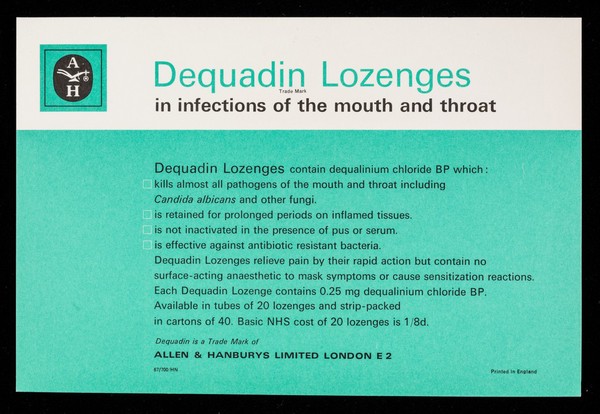 Dequadin lozenges : hawk owl.