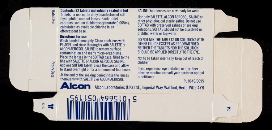 Alcon Softlab : for the disinfection of all soft contact lenses, preservative free, requires no neutralisation.