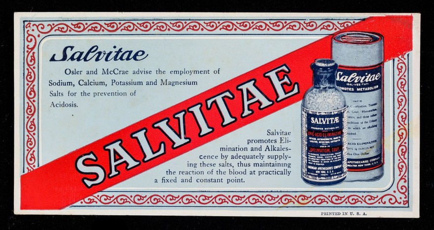 Salvitae : Osler and McCrae advise the employment of sodium, calcium, potassium and magnesium salts for the prevention of acidosis.