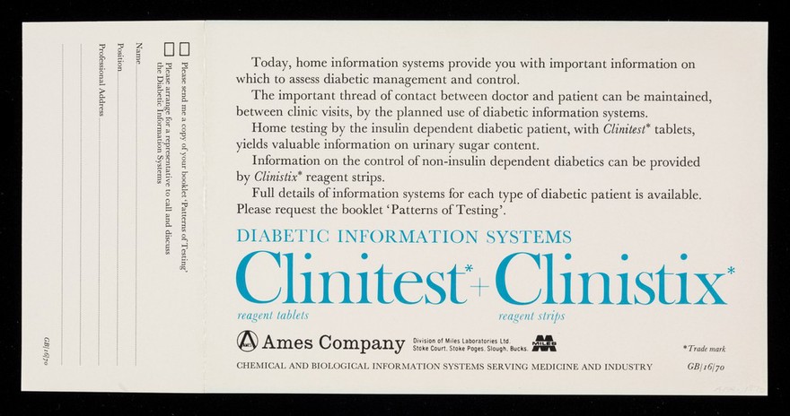 The first thread of contact ... / Diabetic information systems Clinitest + Clinistix.