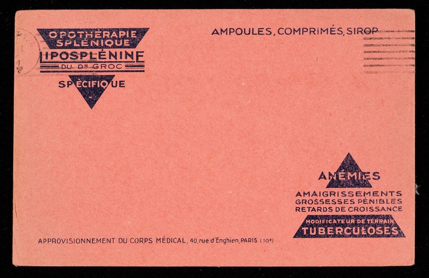 Opothérapie Splénique Liposplénine du Dr Groc spécifique : ampoules, comprimés, sirop.