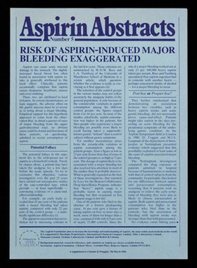 Aspirin abstracts number 5 : risk of Aspirin-induced major bleeding exaggerated.