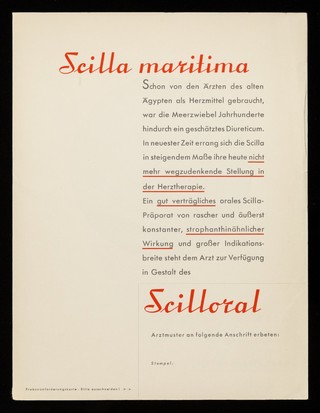 Scilla : Scilloral das aus der Meerzwiebel bereitete, gut verträgliche Herzmittel mit leicht steuerbarer Wirkung.