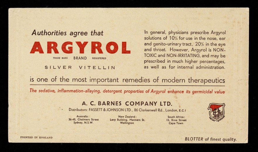 Authorities agree that Argyrol is one of the most important remedies of modern therapeutics.