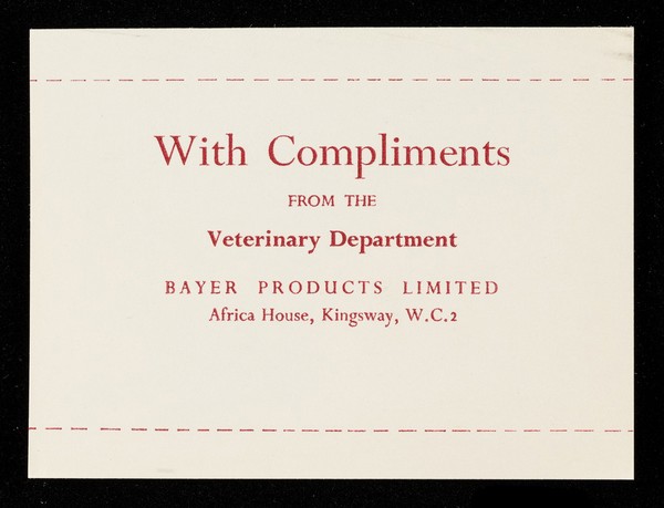 With compliments from the Veterinary Department : Bayer Products Limited.