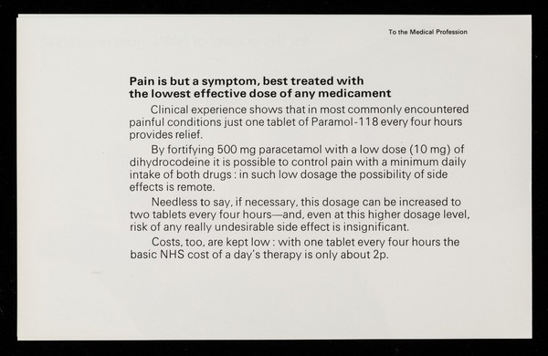 For the control of pain...just one tablet.