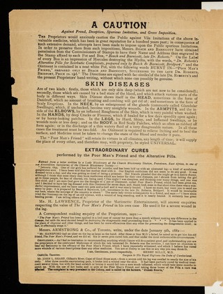 In use 100 years : The Poor Man's Friend or ointment of many virtues ; Pilula Antiscrophula or alterative pills.