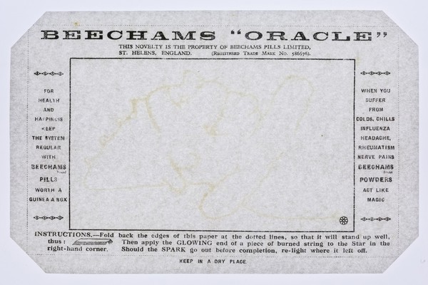 Beecham's "oracle" : this novelty is the property of Beechams Pills Limited, St. Helens, England : (registered trade mark no. 586676).