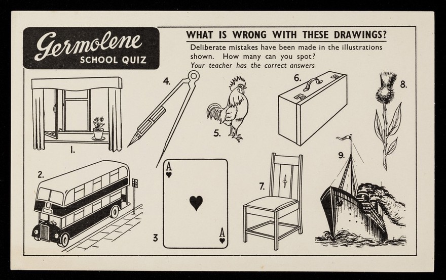 Germolene school quiz : what is wrong with these drawings?.