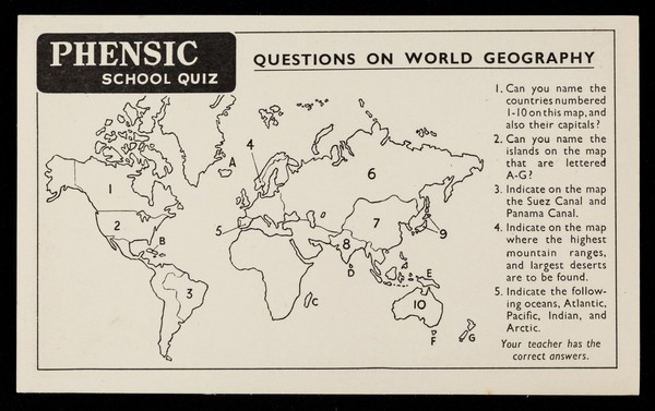 Phensic school quiz : questions on world geography.